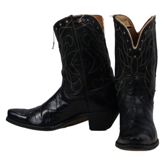 Kirkendall PeeWee Cowboy Western Boots Vintage 40s 50s Black Cutout Stars Mens 9 - Picture 1 of 14